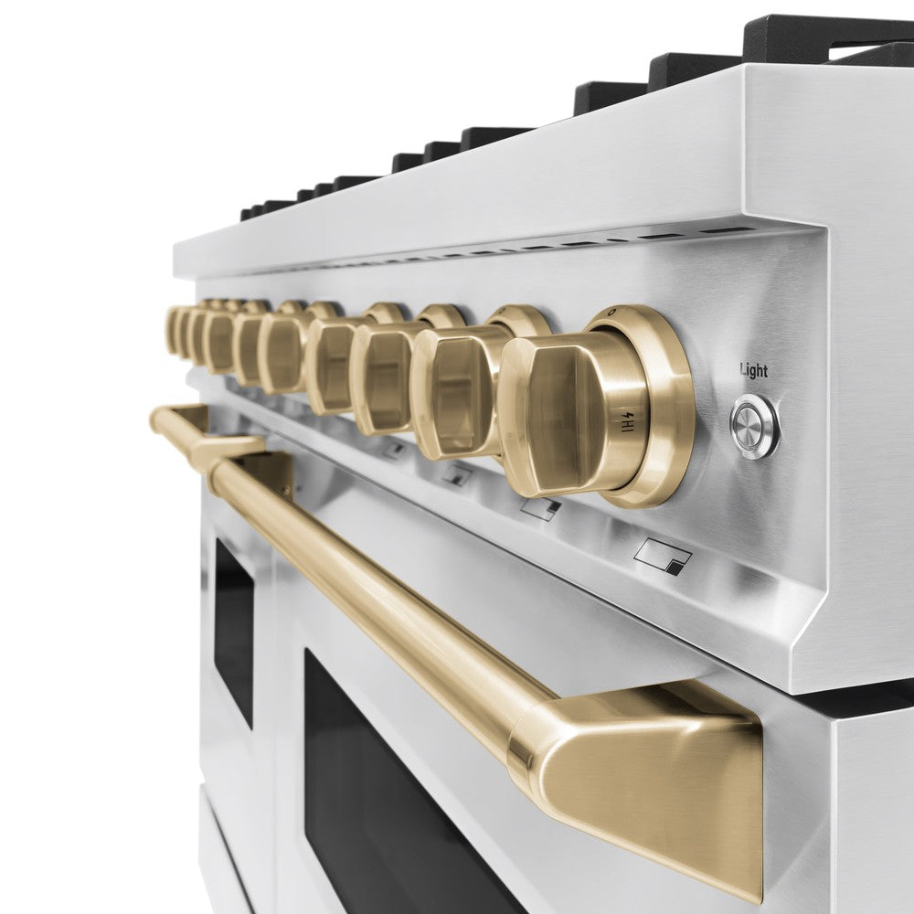 ZLINE Autograph Edition 48-inch 6.7 cu. ft. Classic Double Oven Dual Fuel Range with 8-Burner Gas Cooktop - Stainless Steel & Champagne Bronze Accents (CDRZ 48 CB) - Perfect for Professional Kitchens & Luxury Home Cooking