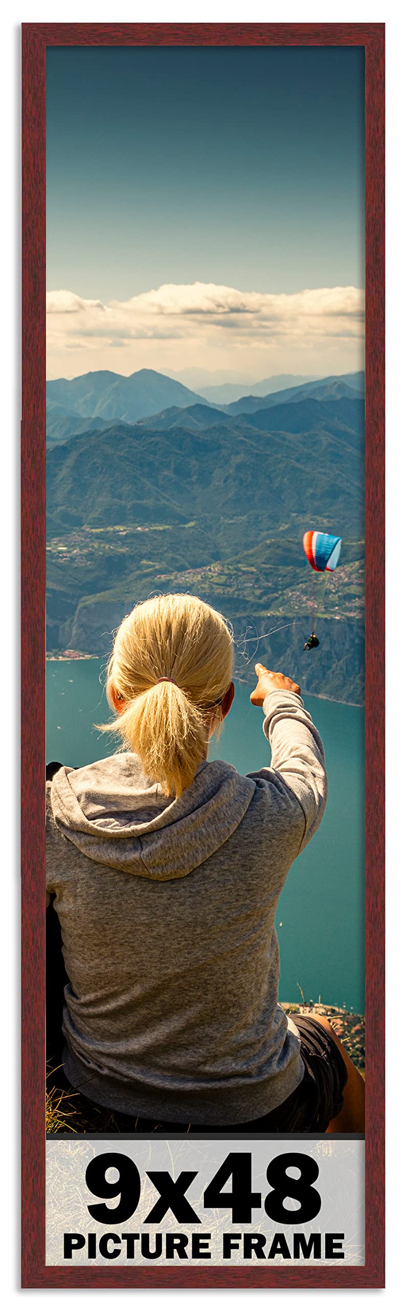 CountryArtHouse 9x48 Inch Solid Wood Picture Frame - Premium Mahogany Brown Photo Frame with UV Acrylic Plexiglass, Acid-Free Foam Backing & Hanging Hardware - Perfect for Wall Art, Family Photos, and Home Decor