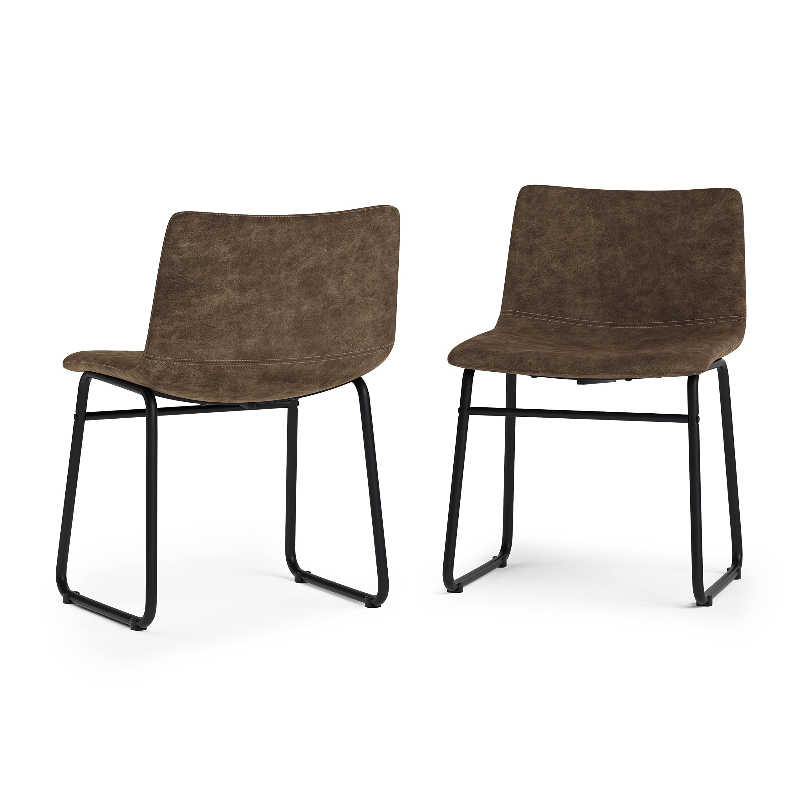 SIMPLIHOME Warner Mid Century Modern Dining Chairs (Set of 2) - Distressed Brown Vegan Faux Leather - Stylish & Comfortable for Dining Room, Kitchen, Breakfast Nook & Home Office