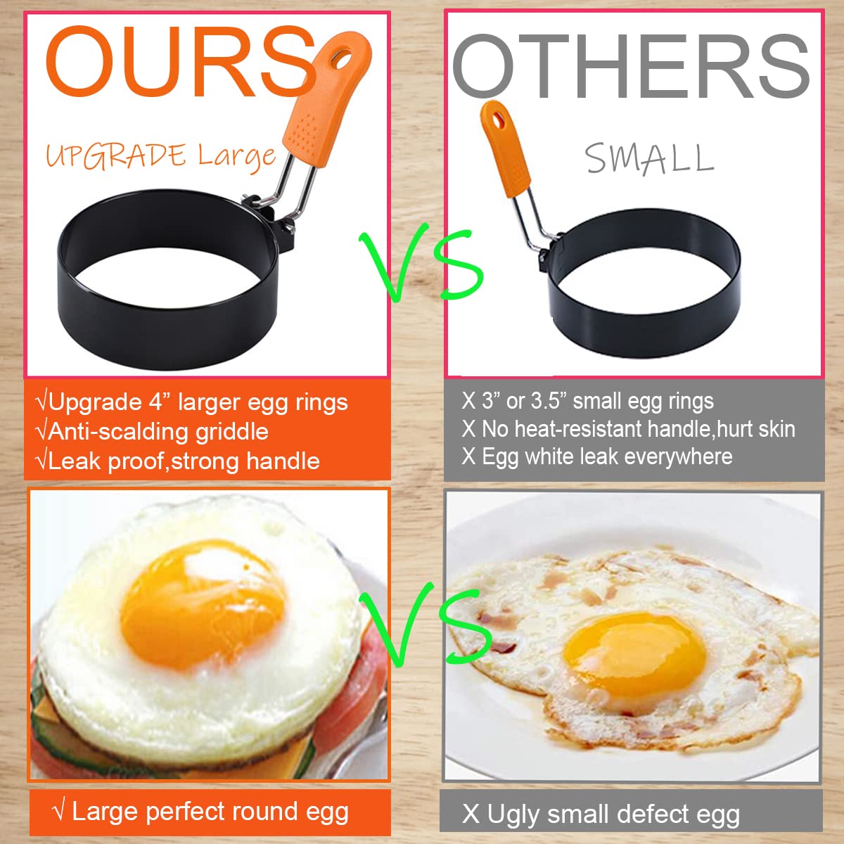 6-Pack Non-Stick Stainless Steel Egg Rings Set - 8
