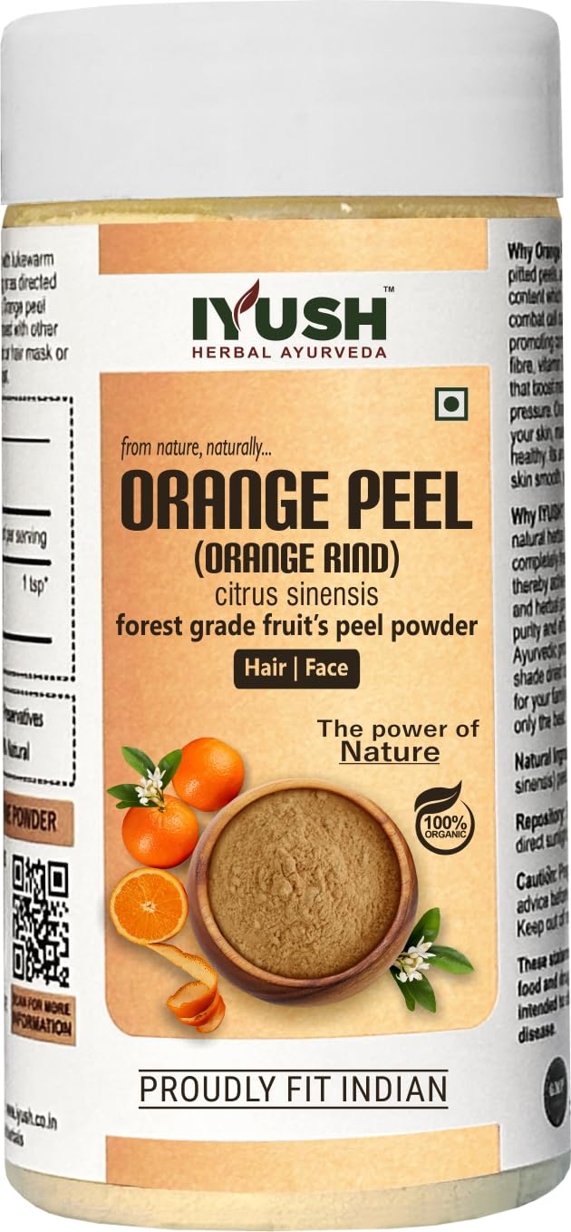 IYUSH Organic Orange Peel Powder for Skin Brightening & Tan Removal – 250g | Ayurvedic Face Pack for Glowing Skin | Natural D-Tan Treatment | Perfect for Daily Skincare & Spa Treatments