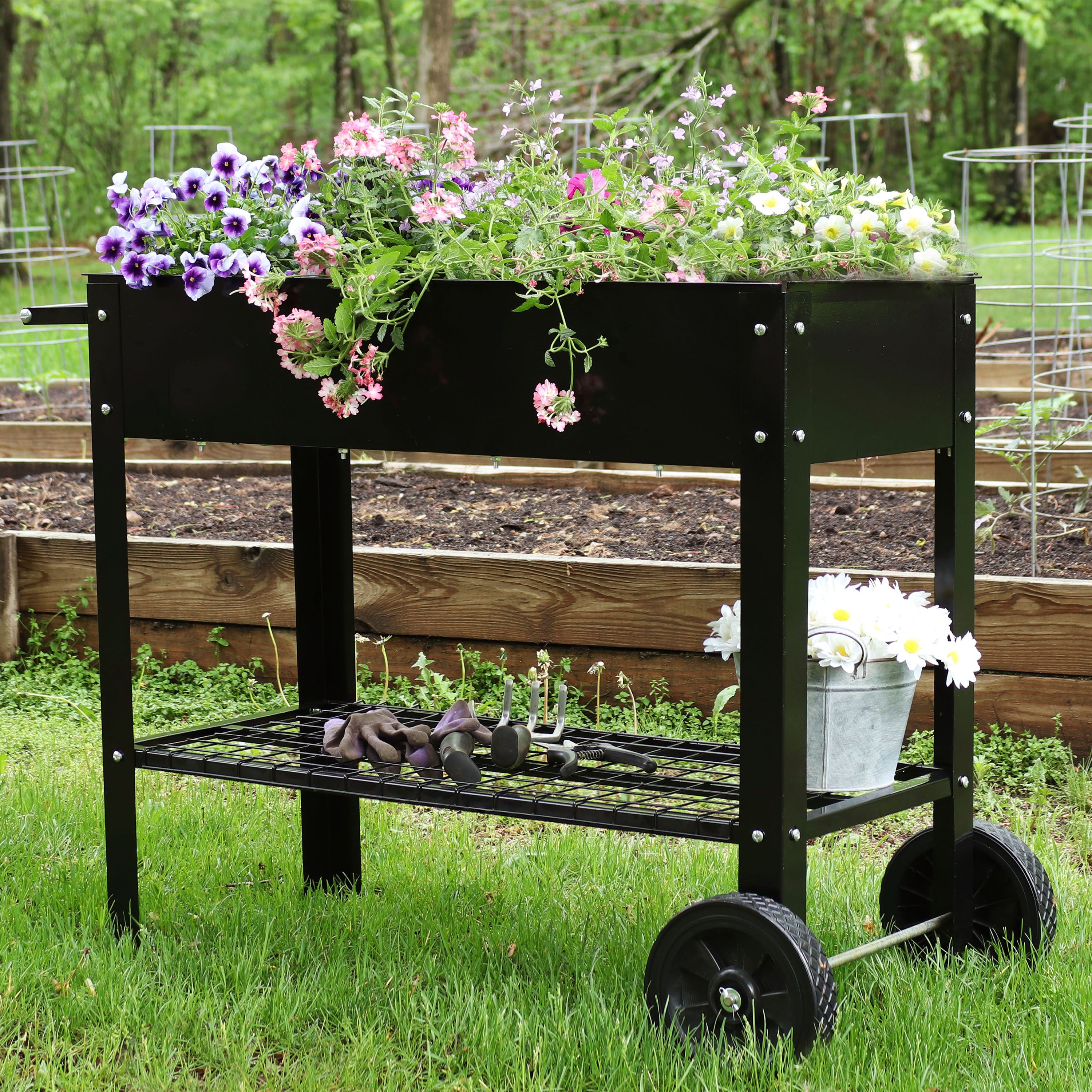 Galvanized Steel Mobile Raised Garden Bed Cart - Portable Planter Box with Wheels for Vegetables, Herbs & Flowers | Indoor & Outdoor Gardening Solution