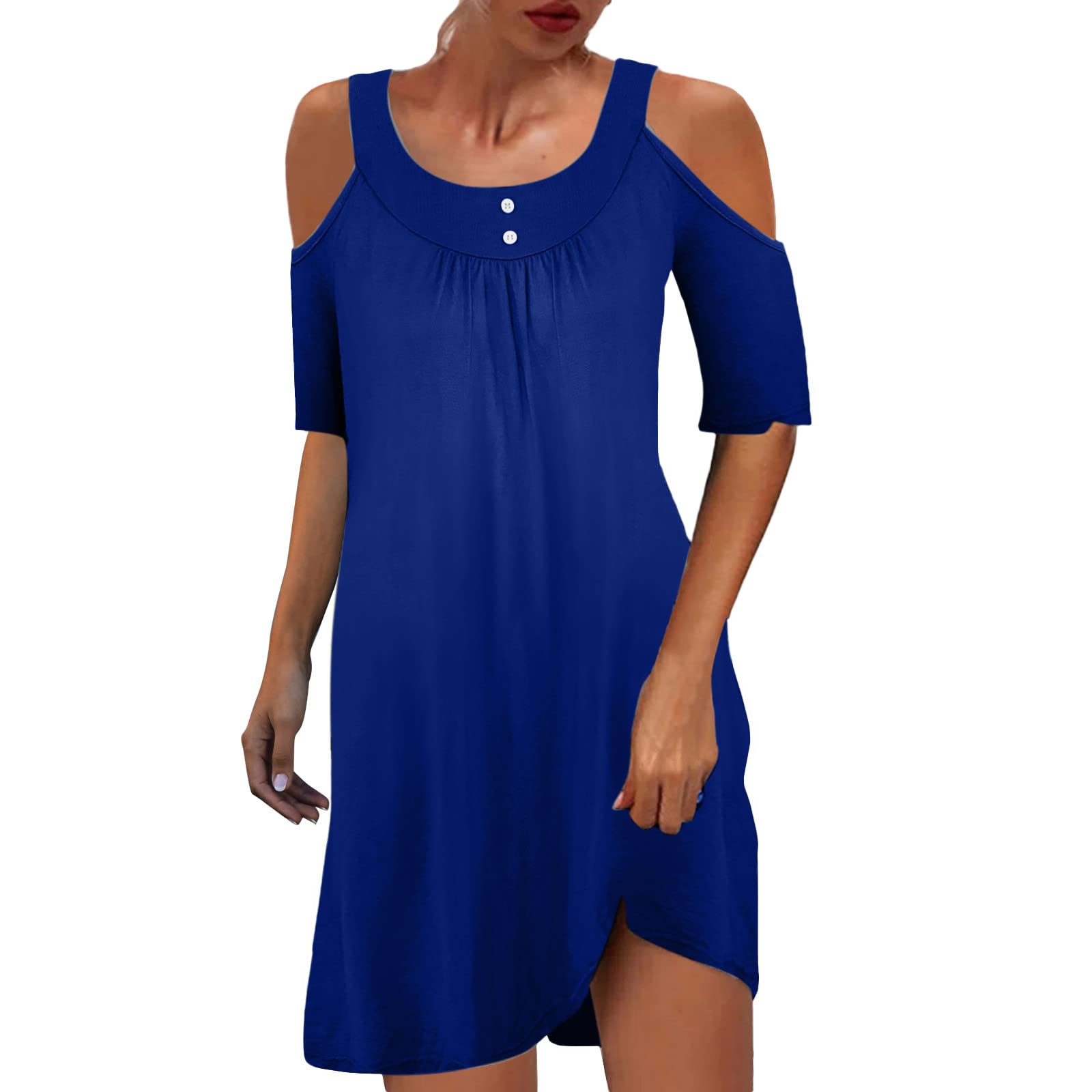 Women's Casual Cold Shoulder Solid Short Sleeve Mini Swing Dress - Wrap Summer Dress for Beach, Party & Vacation | Flowy Comfortable Outfit