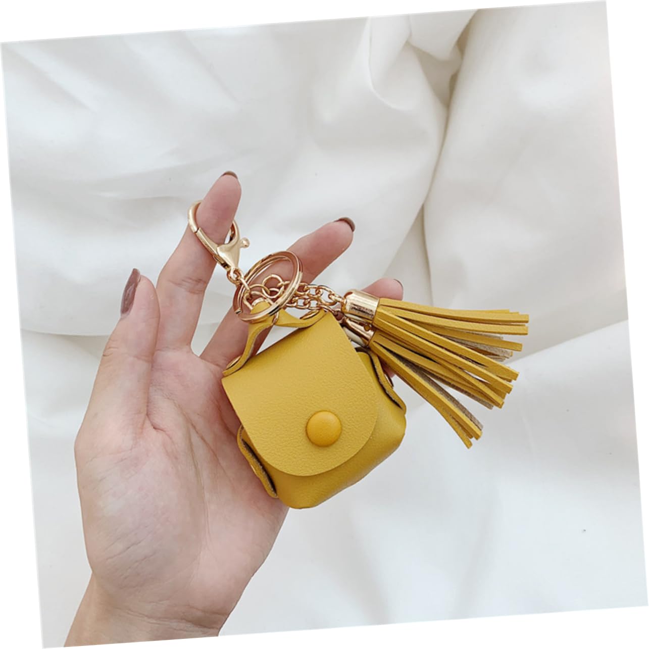 Yardenfun Mini Earphone Case - PU Leather Shockproof Headphone Pouch with Unique Design, Yellow | Perfect for Travel, Gym & Daily Use