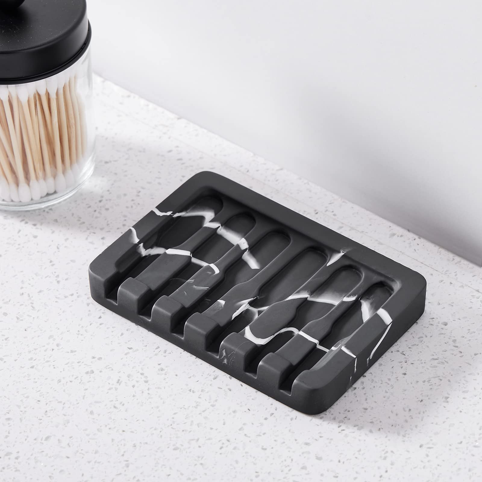 Self Draining Soap Dish - Marble Look Bar Soap Holder for Shower, Bathroom & Kitchen | Rustproof Soap Container with Drainage Holes | Perfect for Bath, Sink & Countertop Organization