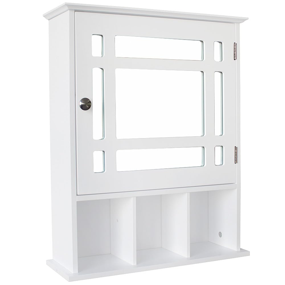 White Wooden Wall Mounted Mirrored Bathroom Cabinet with Doors & Shelves - Medicine Storage, Over The Toilet Organizer, Kitchen Cupboard for Bathroom & Home Decor