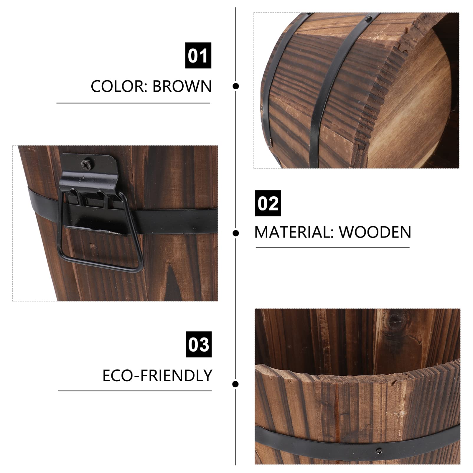 SOIMISS Rustic Wooden Whiskey Barrel Planters - Indoor/Outdoor Garden Flower Pots for Home Decor, Patio & Wedding Centerpieces | L Bucket Barrel Design
