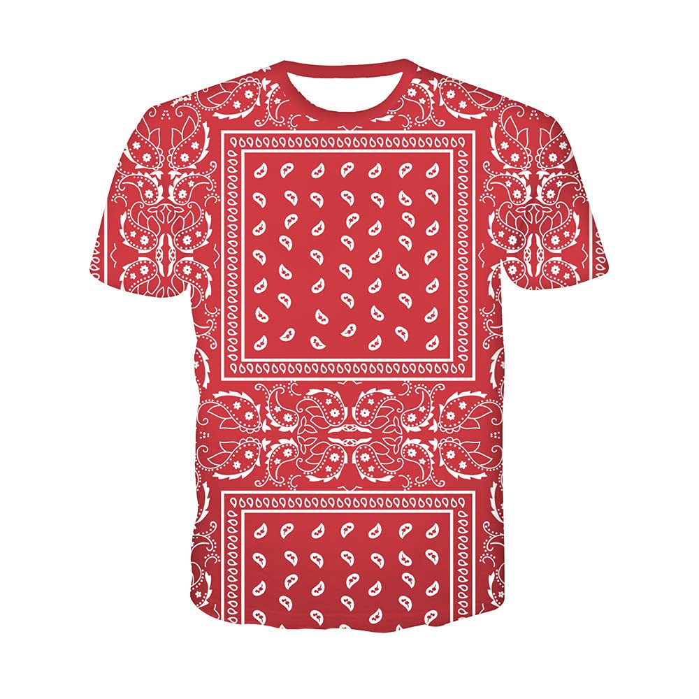 UNIROSE Bandana Print Novelty Shorts & T-Shirts Set - Casual Home Wear Pajamas for Men & Women (Red T-Shirt, Blue Bandana Pants, 4XL) - Perfect for Lounging, Sleepwear & Relaxation at Home
