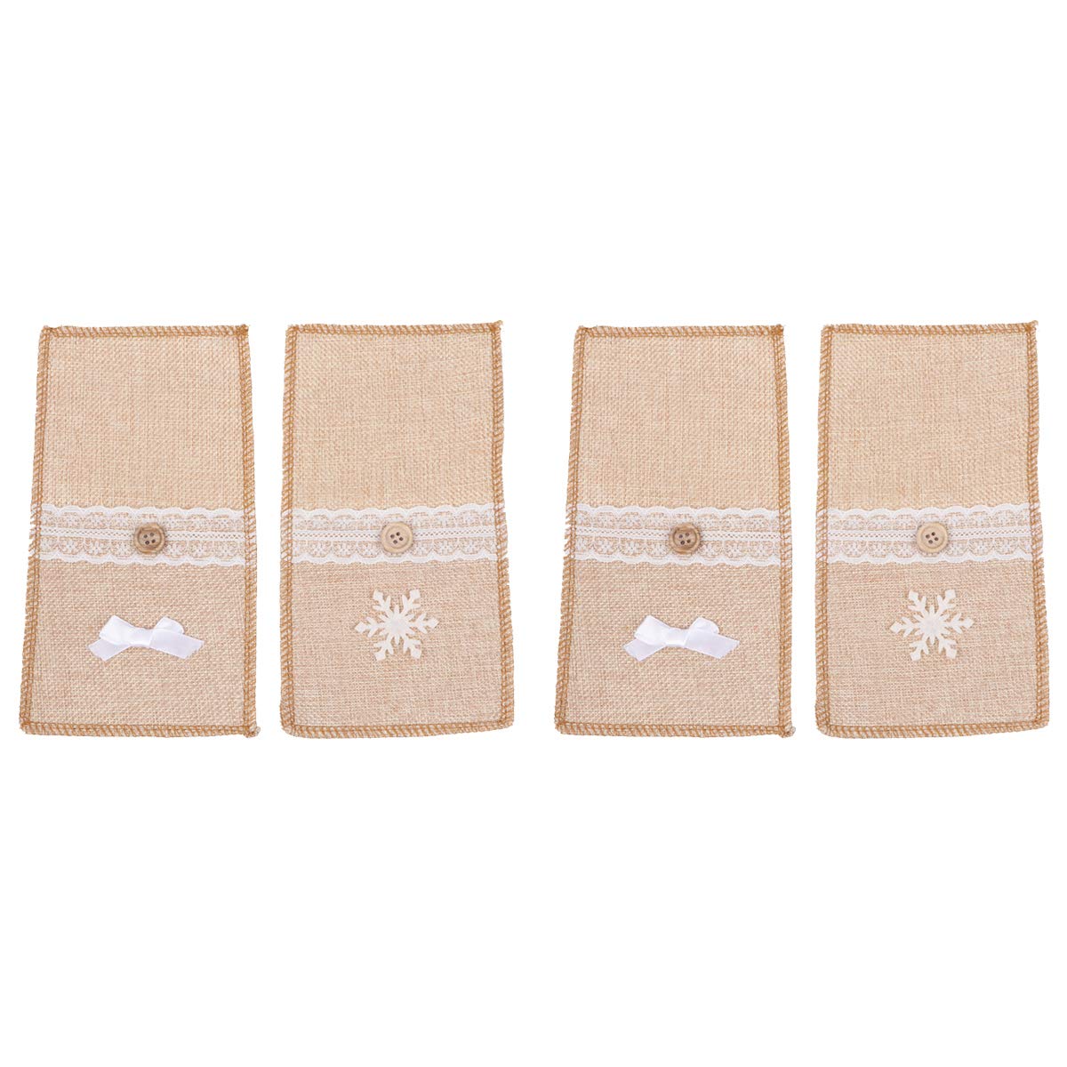 4-Piece Christmas Linen Cutlery Bags Set - Knives Forks Spoons Silverware Holder Pouch for Hotel Restaurant Home (Snowflake & Flower Knot) - Perfect for Holiday Table Setting, Christmas Decor & Xmas Ornaments
