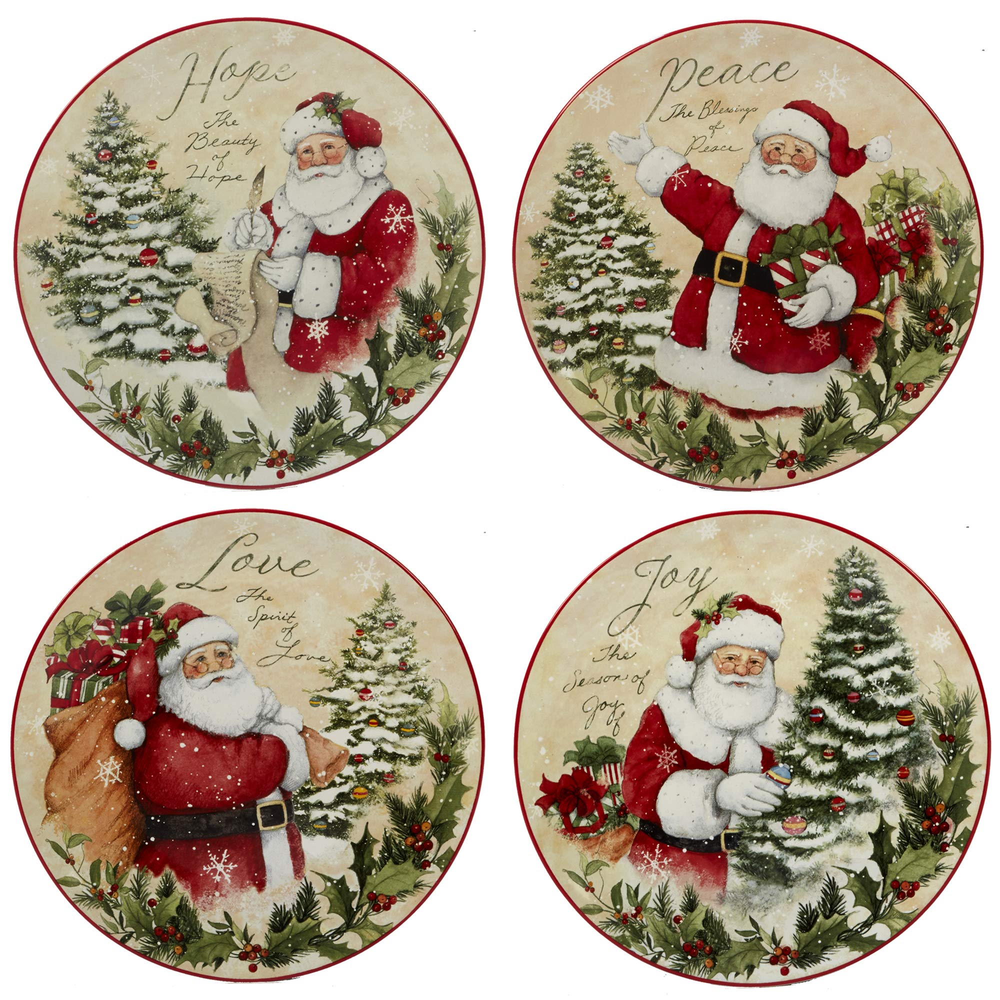 Certified International 89127 Holiday Wishes 16-Piece Dinnerware Set - 4 Place Settings, Multicolor Porcelain Plates, Bowls & Mugs - Perfect for Christmas, Thanksgiving & Family Gatherings