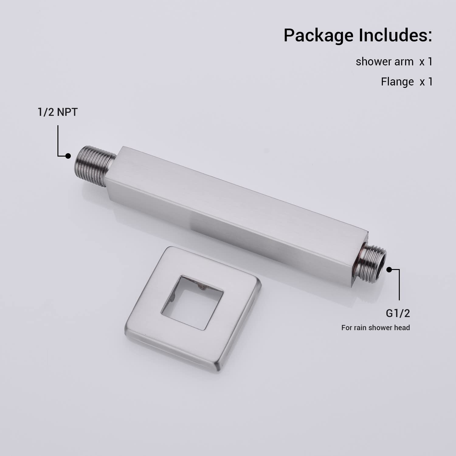 6 Inch Square Ceiling Mount Shower Arm with Flange - Universal Rain Shower Connection in Brushed Nickel - Perfect for Modern Bathroom Renovations & Spa-Like Shower Experience