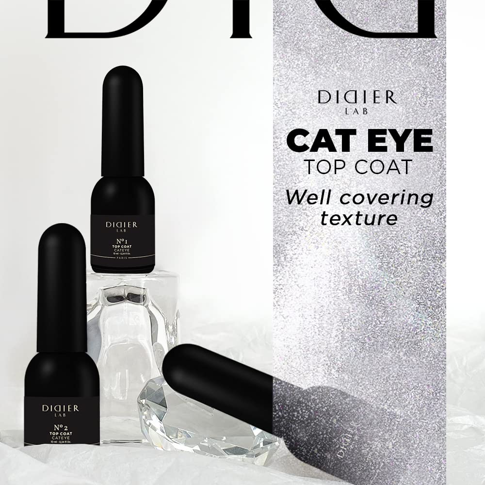 DIDIER LAB Gel Polish Top Coat Cat Eye No.1 - UV/LED Nail Polish Protection with Holographic Glitter - Smooths Nail Irregularities - 10ml for Manicure & Pedicure - Perfect for Salon, Home Nail Art & Special Occasions