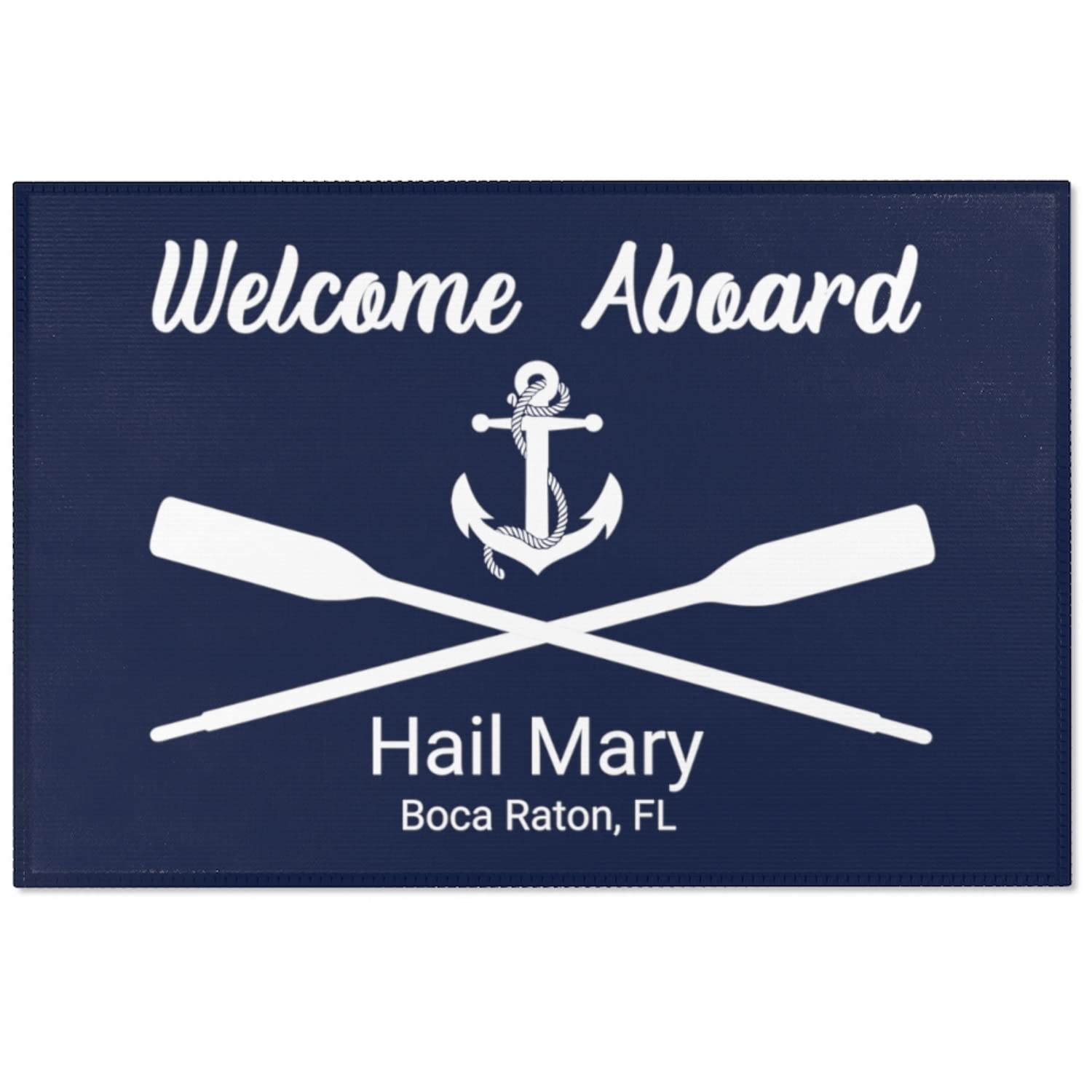 Custom Personalized Welcome Aboard Anchor Sailing Doormat - Non-Slip Boat Mat, Nautical Home Decor Gift for Sailors, Lake Cabin & Coastal Living - Perfect for Entryway, Deck or Dock (36