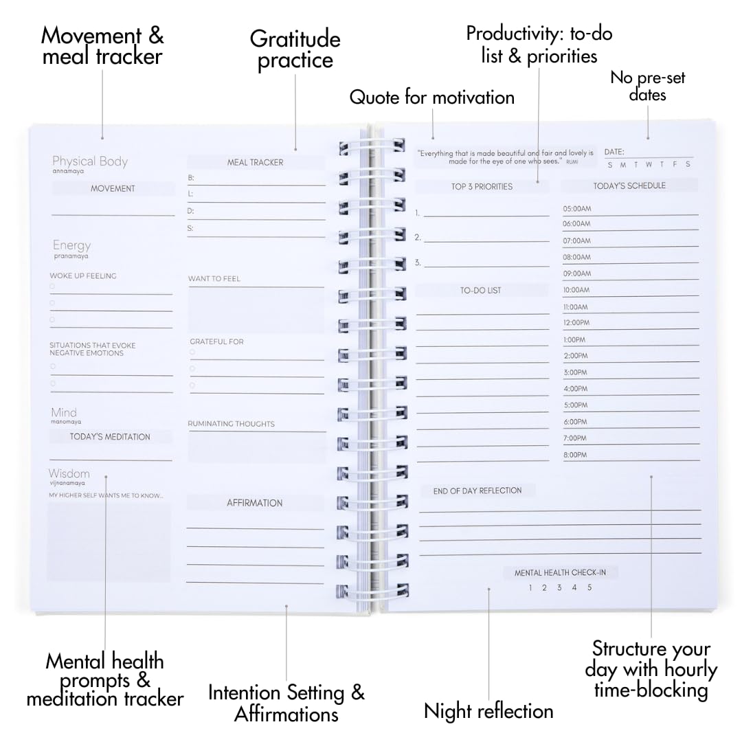 Daily Alignment Journal: Undated Habit Tracker for Goals & Mental Health | Productivity Planner 2025, Gratitude Notebook A5 Hardcover Spiral - Wellness Gift for Women & Men | Perfect for Self-Care Routine, Mindfulness Practice & Goal Setting