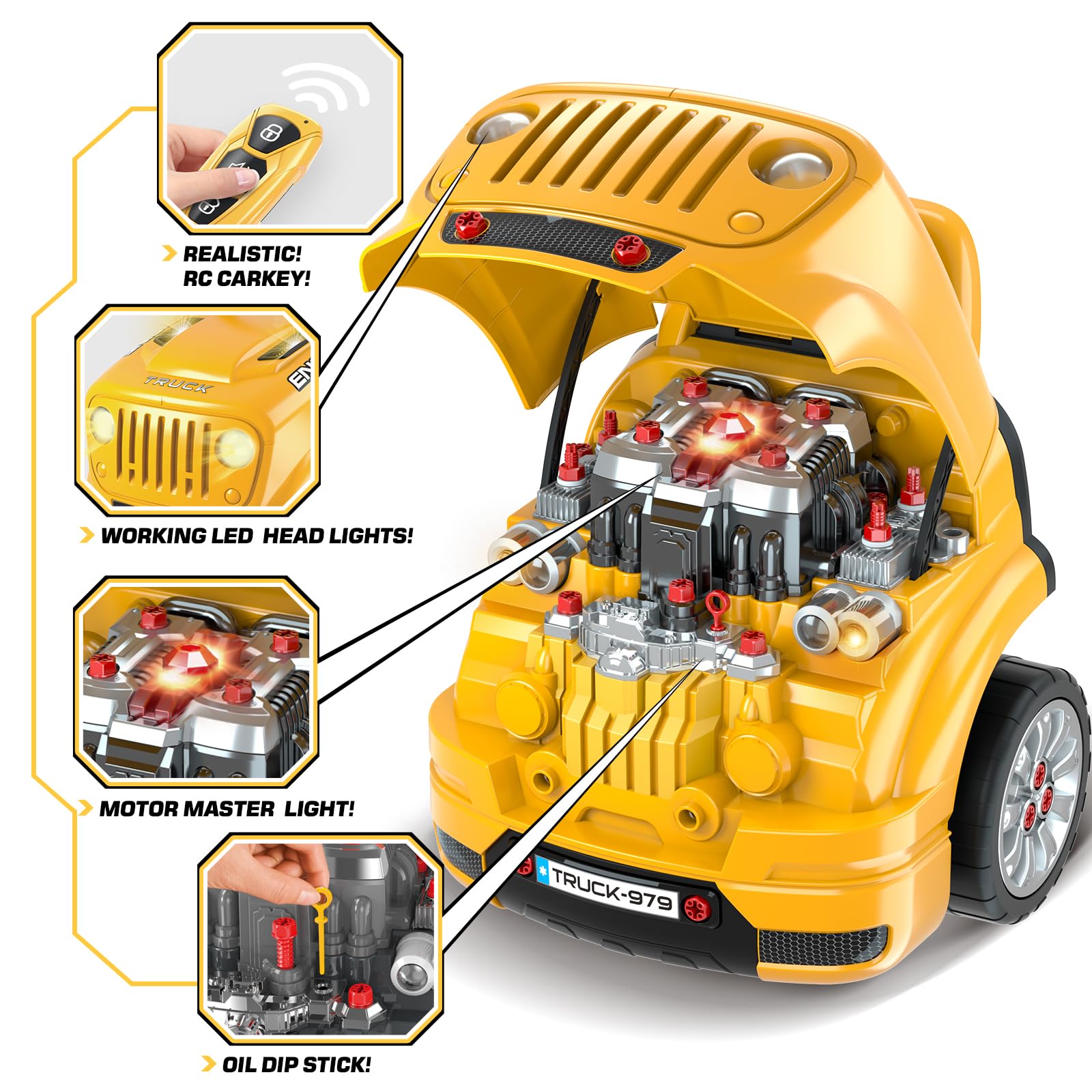 SpringFlower Kids Mechanic Repair Toy Set - Large Take Apart Truck Engine & Vehicle Builder Kit | STEM Learning Toys for Boys Ages 3-8 | Pretend Play Car Service Station for Birthday Gifts & Early Education