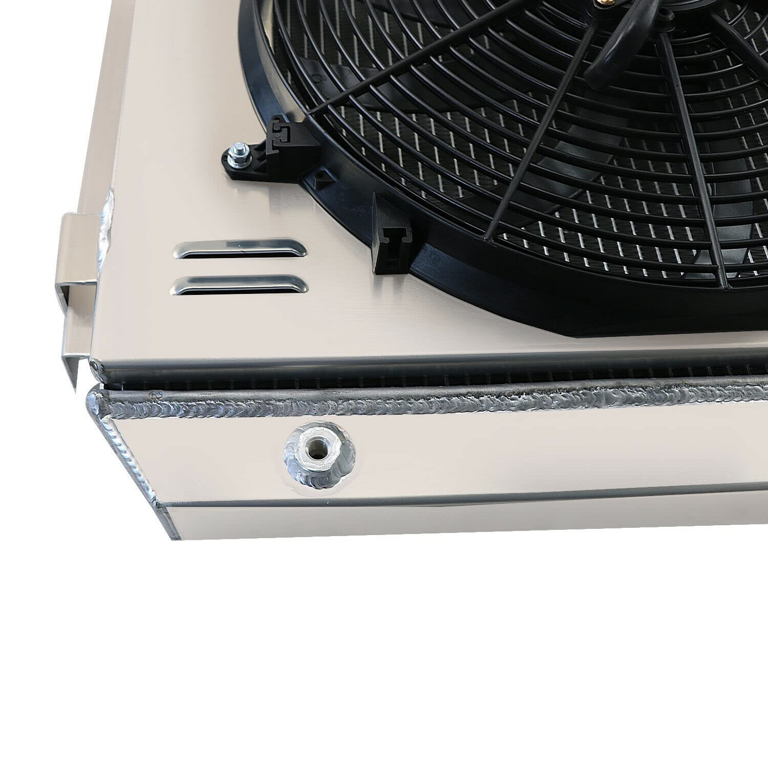 1955-1957 Chevy Bel Air Truck One-Fifty Two-Ten Series 3 Row Aluminum Radiator with Fan Shroud & Relay - High Performance Cooling for L6 & V8 Gas Engines - Perfect for Restoration Projects & Hot Rod Upgrades