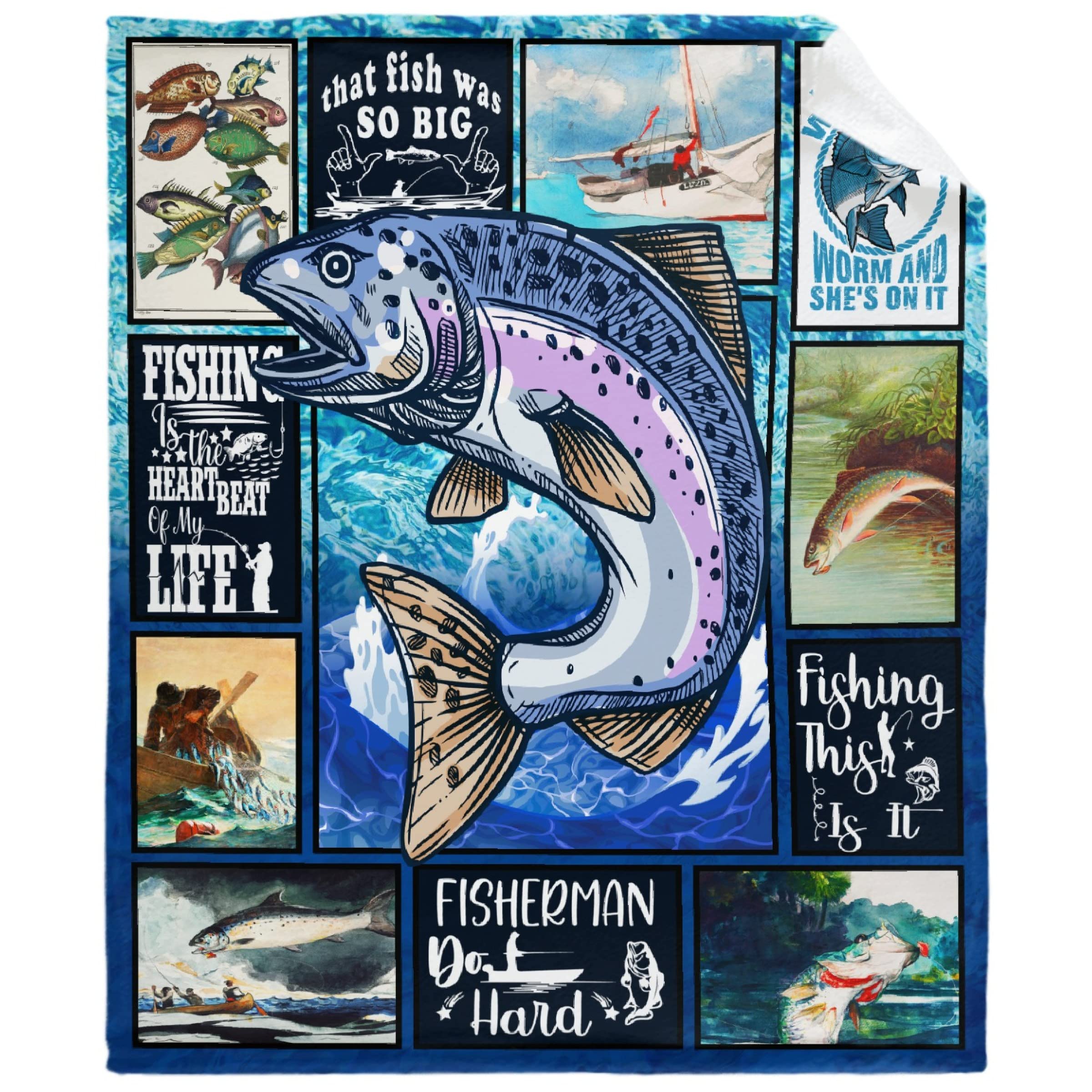 Lynnezilla Ultra Soft Plush Flannel Fishing Throw Blanket - Warm Cozy Fluffy Blanket for Couch, Sofa & Bed - 60