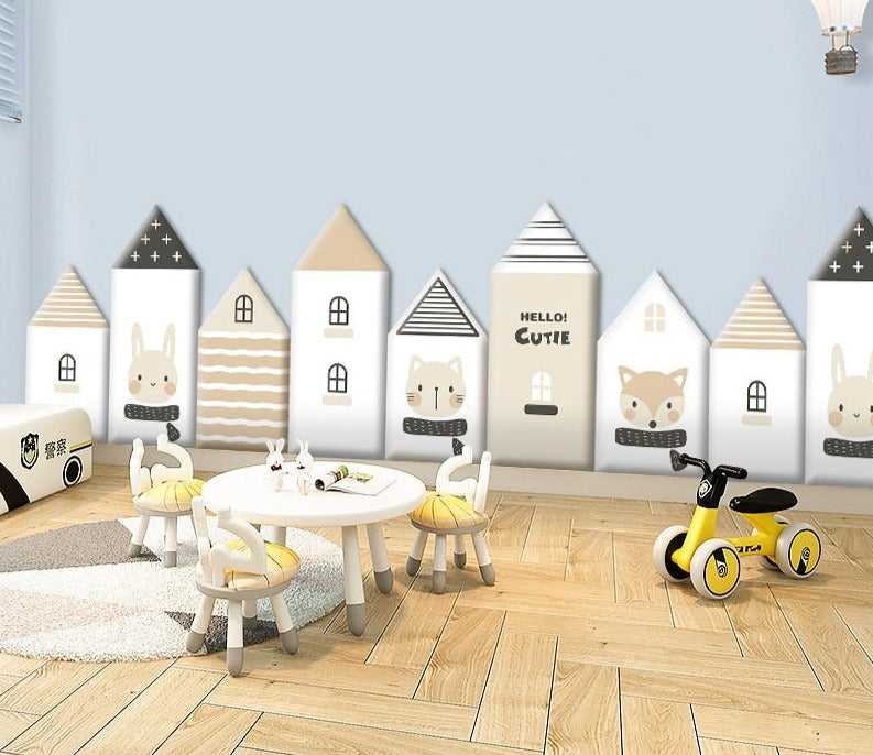 Whimsical Hobbit House Kids Wall Padded Safety Cushions - Soft Nursery Decor for Baby Proofing & Toddler Playroom Safety