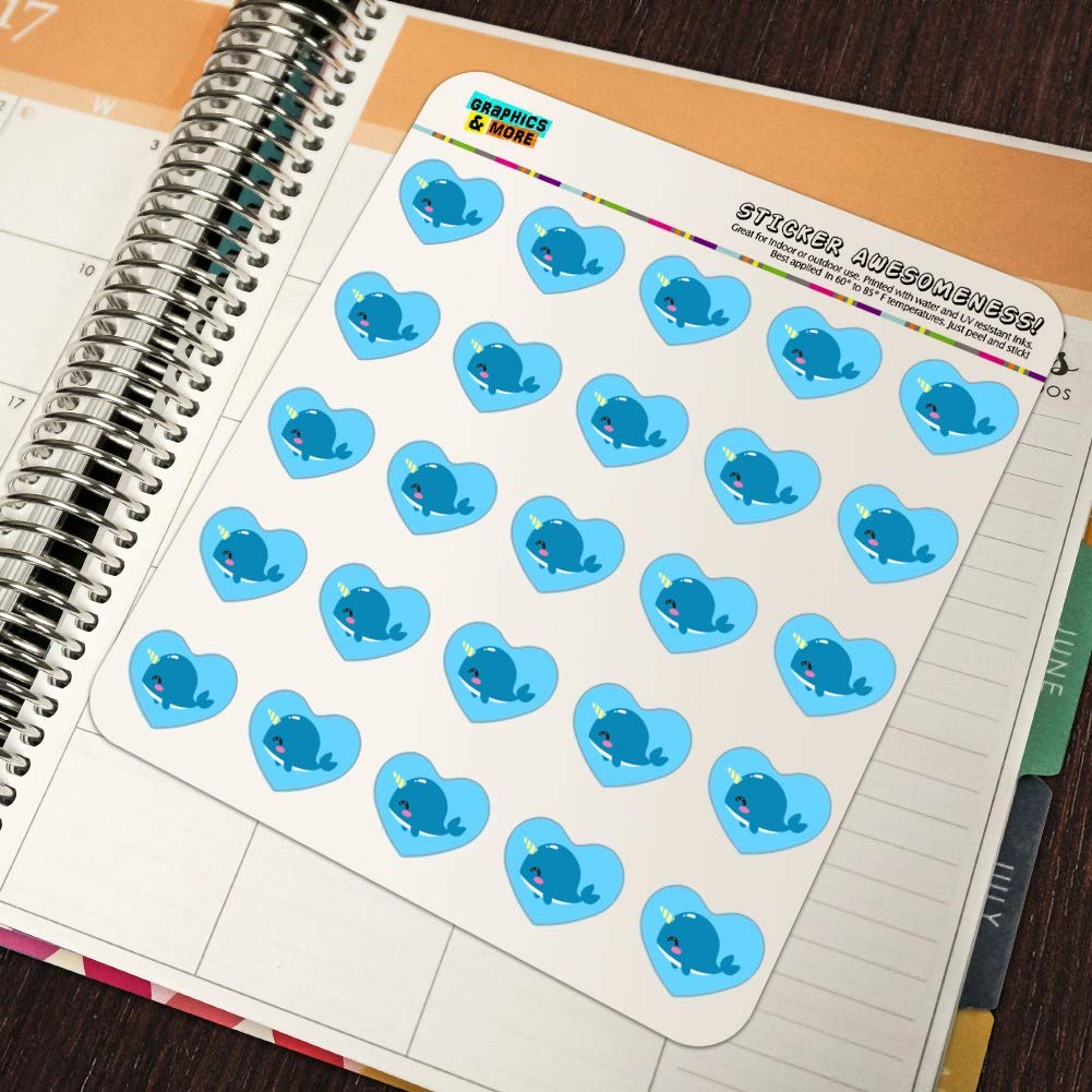 Adorable Kawaii Baby Narwhal Heart-Shaped Planner Stickers - Perfect for Scrapbooking, Bullet Journals & DIY Crafts - Cute Stationery for School, Office & Gift Giving