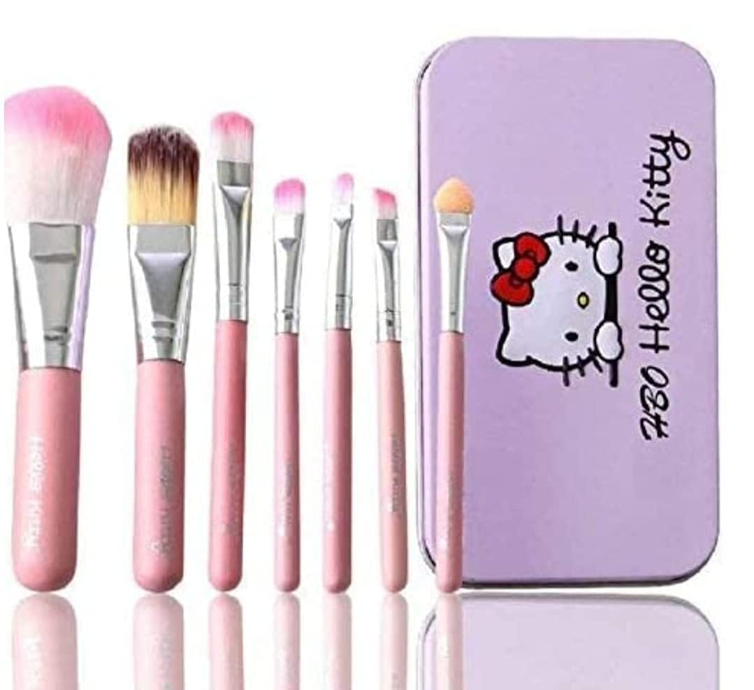 ZemGlam 7-Piece Hello Kitty Makeup Brush Set with Anti-Microbial Foam & Storage Case - Pink & Black | Professional Cosmetic Brushes for Foundation, Blush, Eyeshadow & More | Perfect Gift for Makeup Lovers & Beginners