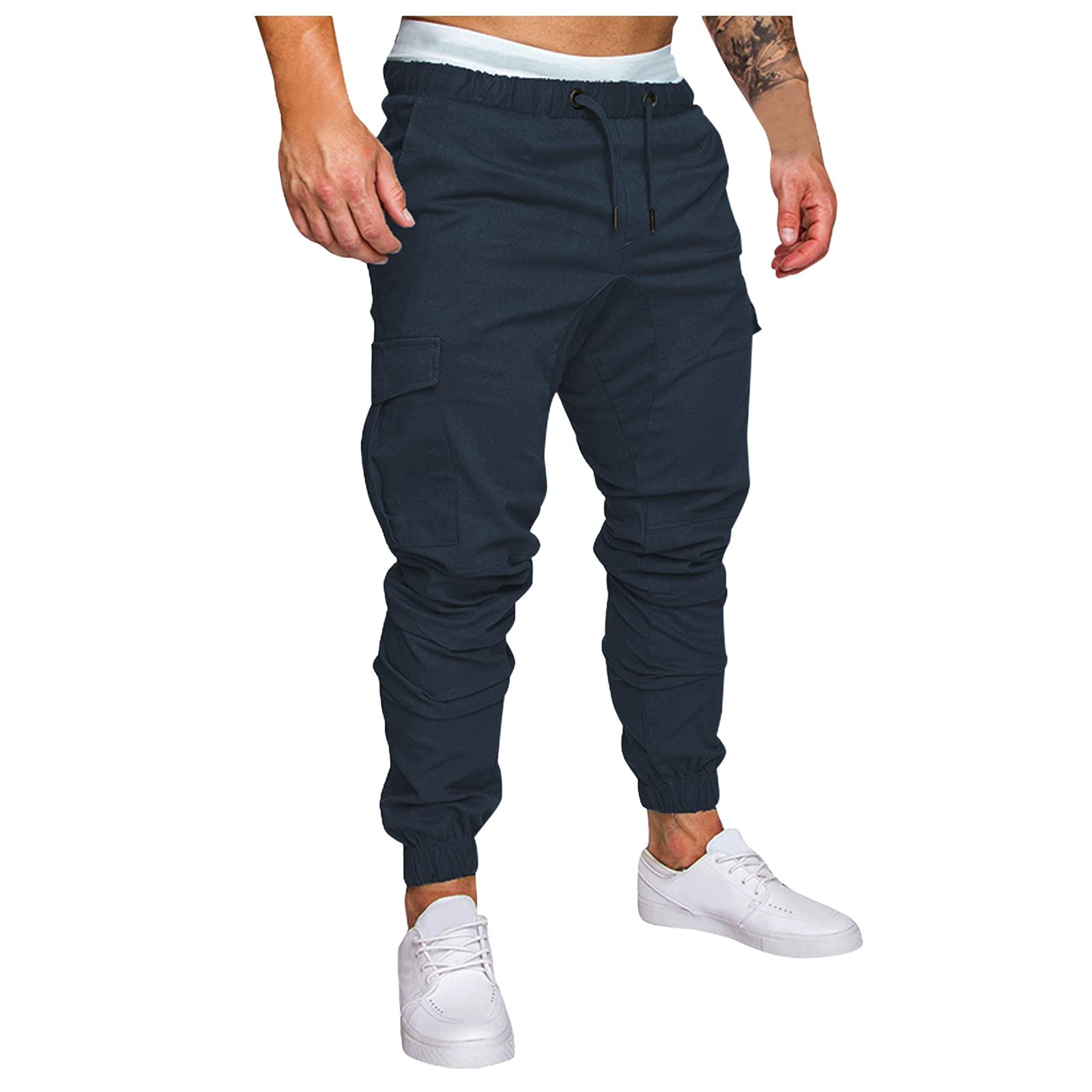 XUETON Men's Slim Fit Jogger Cargo Pants - Athletic Sweatpants for Casual Wear & Outdoor Activities | Navy Blue | Lightweight Comfortable Workout & Lounge Pants for Men