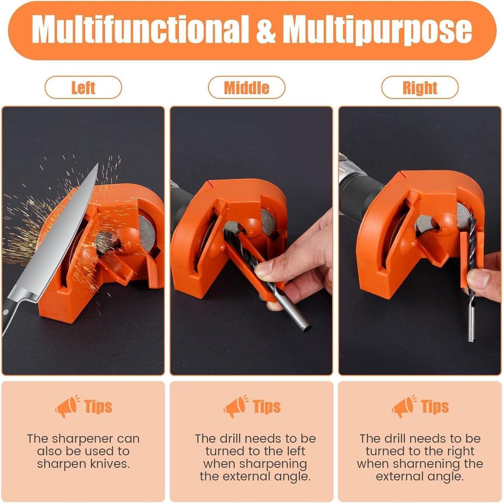 Grishay SharpMax Pro Drill Bit Sharpener - Portable Multipurpose Grinding Tool for Drill Bits & Blades - Perfect for DIY, Woodworking, Metalworking & Home Repairs (Orange)