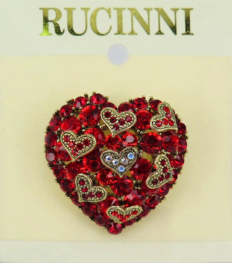 RUCINNI Antique Gold Heart Brooch with Crystals for Women - Elegant Gift for Weddings & Parties