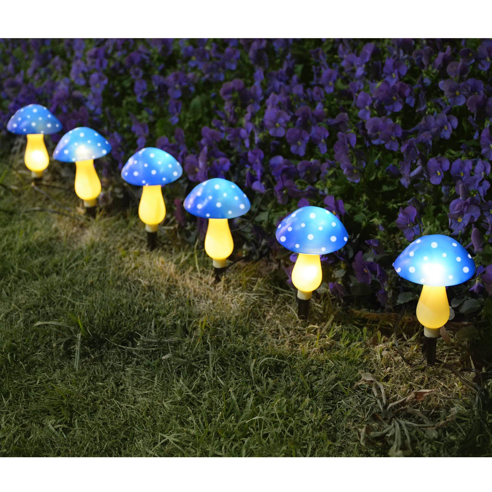 6-Pack Blue Solar Garden Lights - Waterproof Solar Powered Mushroom Stake Lights for Outdoor Yard, Lawn, Deck & Fence Decor - Perfect for Backyard Landscaping, Christmas & Halloween Decorations - Ideal for Pathway Lighting, Garden Accents & Seasonal Celebrations
