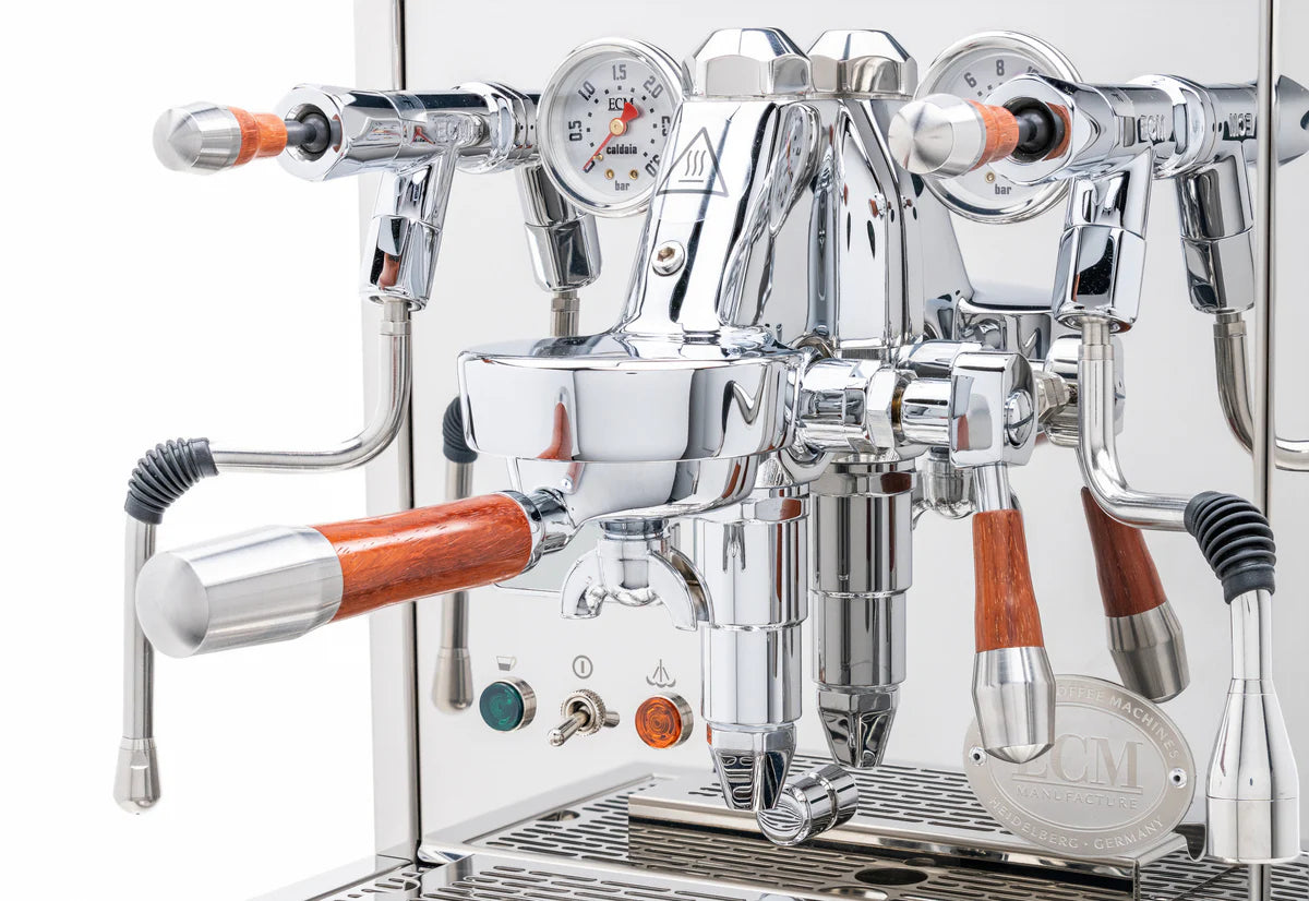 ECM Synchronika Espresso Machine with Paduak Wood & Chrome Finish - Professional Barista-Grade Coffee Maker for Home & Cafe Use
