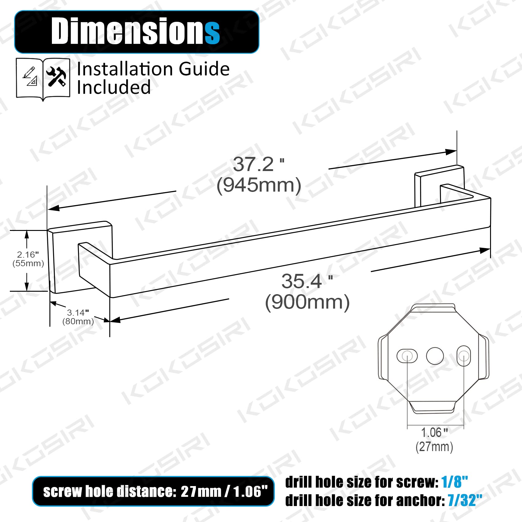 36-Inch Stainless Steel Towel Bar - Modern Bathroom Towel Holder & Coat Hook - Wall Mounted SUS 304 Polished Chrome - Perfect for Bathrooms, Bedrooms & Entryways - KOKOSIRI B05A3-CH-L36