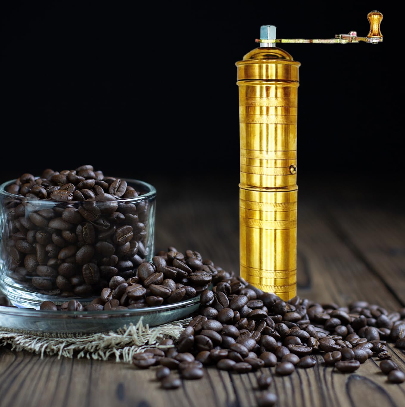Premium Handmade 9 Inch Brass Manual Coffee Grinder & Pepper Mill - Adjustable Coarse to Fine Grind for Fresh Coffee Beans & Peppercorns - Turkish Style with Ergonomic Handle & Refillable Design - Perfect for Home Brewing, Camping & Gourmet Cooking