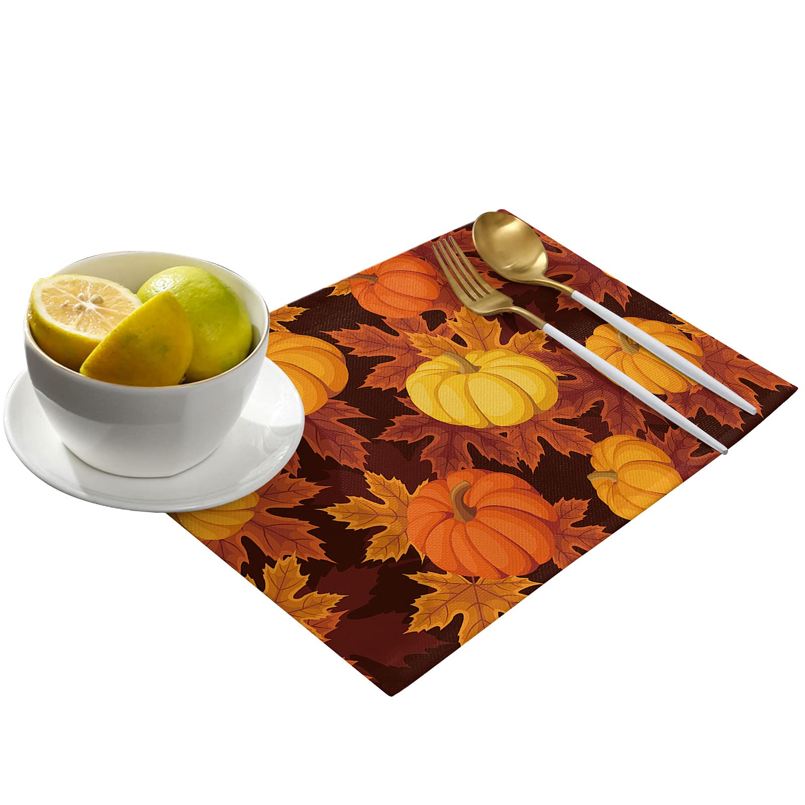 6 Pack Fall Thanksgiving Placemats - Pumpkin Harvest Waterproof Table Mats for Dining & Kitchen, Wipeable Farmhouse Decor (Orange) - Perfect for Autumn Gatherings, Holiday Dinners & Cozy Home Decor