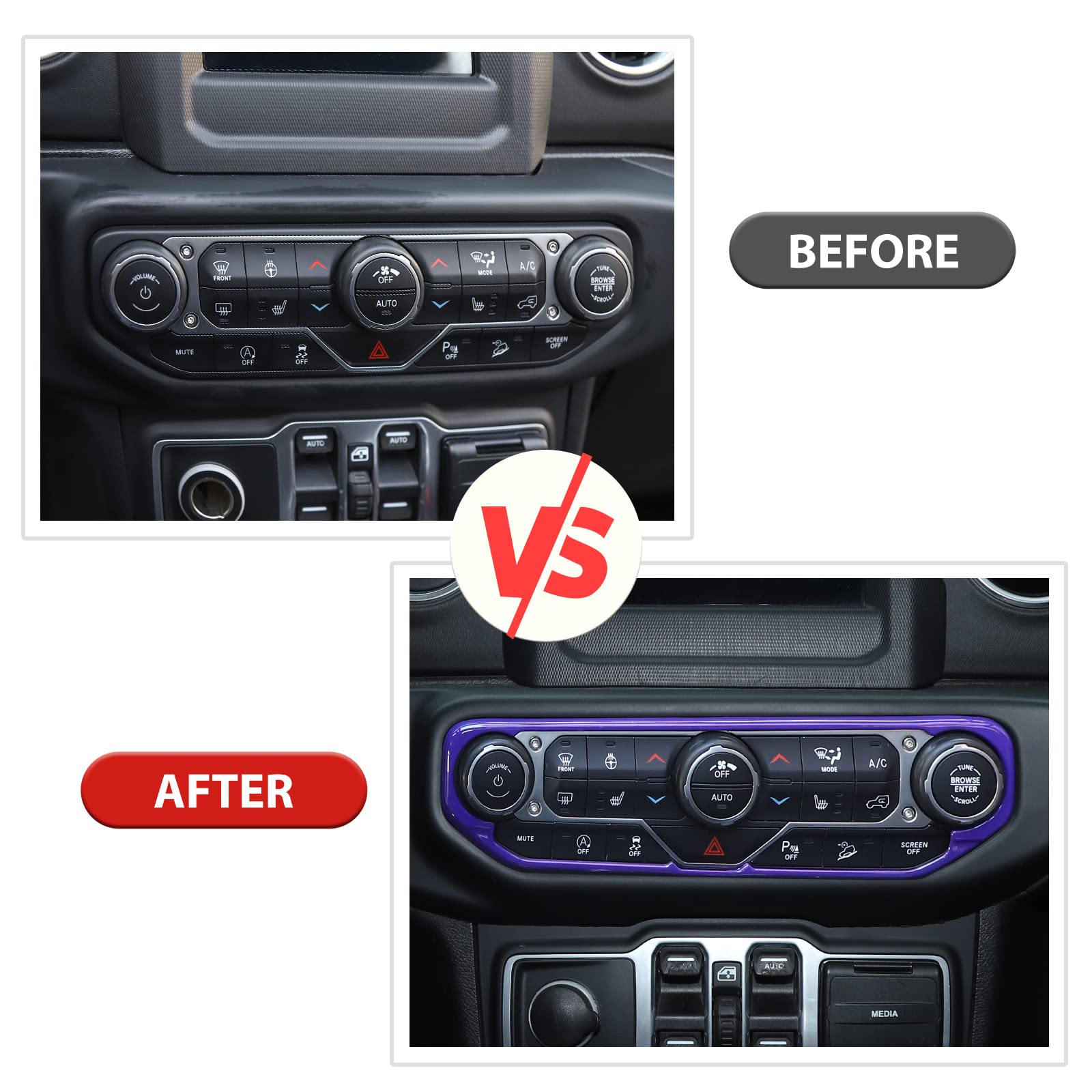 2018-2022 Jeep Wrangler JL JLU & Gladiator JT Air Vent Dashboard Trim Cover - Purple Interior Accessory Kit | Upgrade Your Jeep's Center Console & AC Vents for Style & Protection