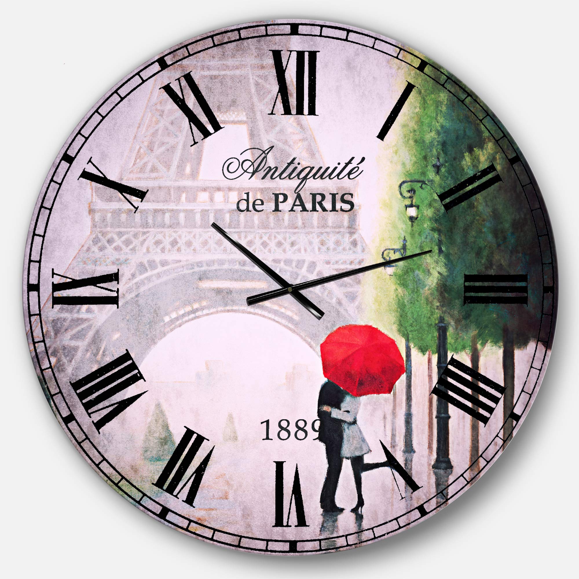 Designart Paris Romance Couples III Traditional Round Wall Clock - Elegant Metal Wall Art for Home, Living Room, Bedroom & Office Decor | Perfect Romantic Gift for Couples & Anniversary Present