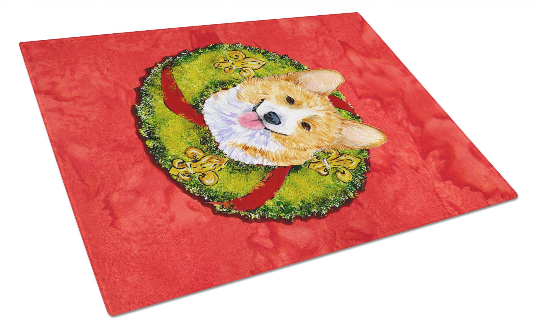Corgi Christmas Wreath Tempered Glass Cutting Board - Large Decorative Kitchen Chopping & Serving Board for Holiday Entertaining | Caroline's Treasures SS4176LCB | Perfect for Christmas Decor, Food Prep & Party Serving