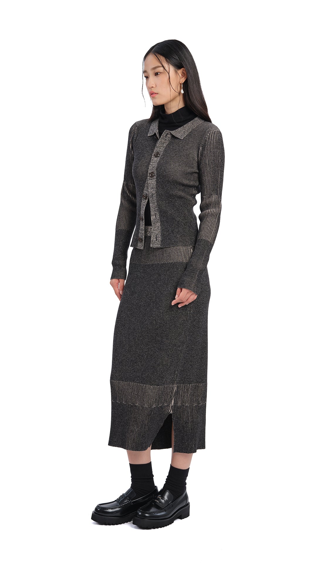 Stylish Knitted Two-Tone Pencil Skirt for Women | Slim Fit Stretch Office Work Dress | Perfect for Business Casual, Date Night & Cocktail Parties