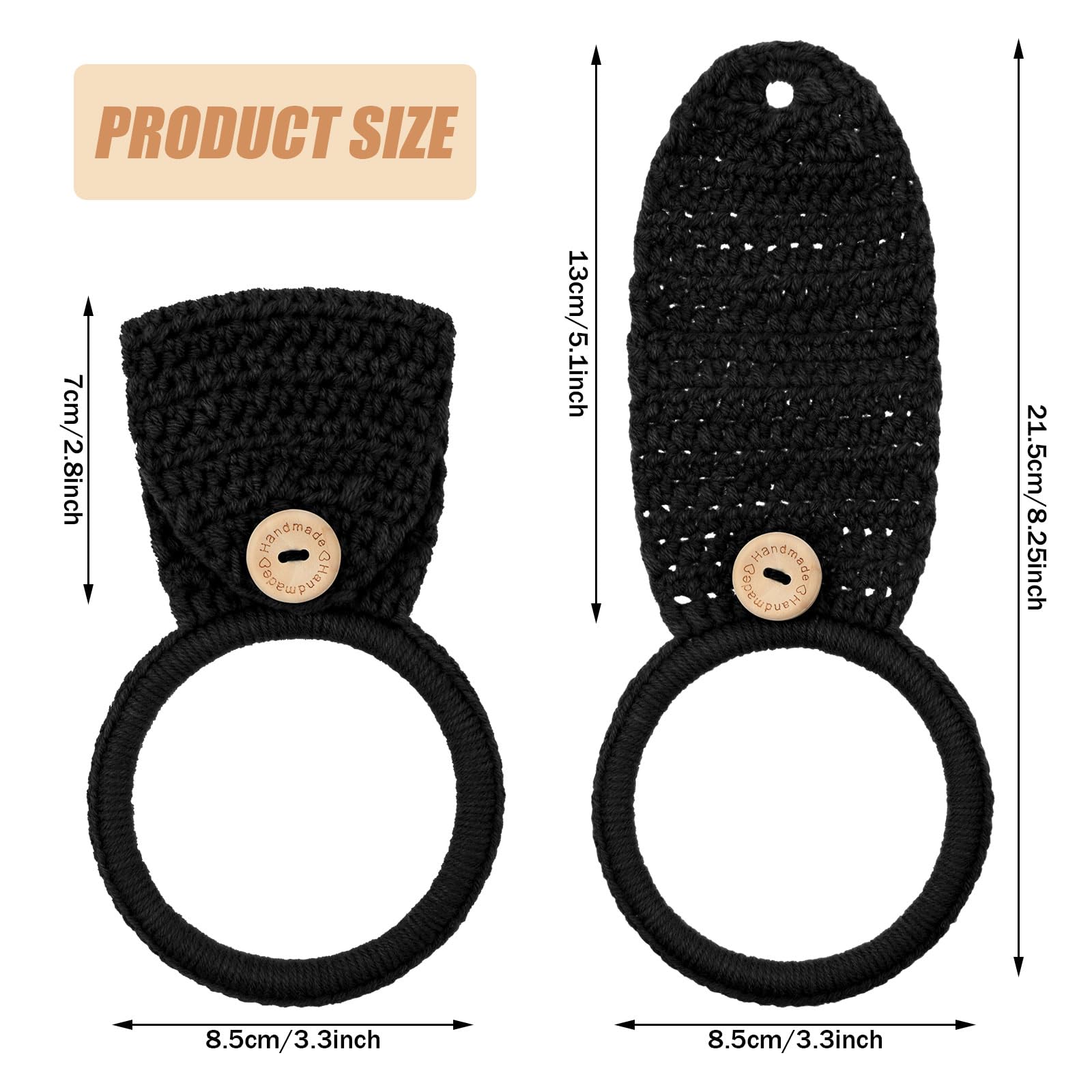 Tatuo 3-Piece Crochet Towel Holder Set - Hanging Kitchen & Bathroom Dish Towel Rings - Oven Handle Hooks for Stove (Black) - Perfect for Organizing Kitchen Towels, Oven Mitts & Utensils