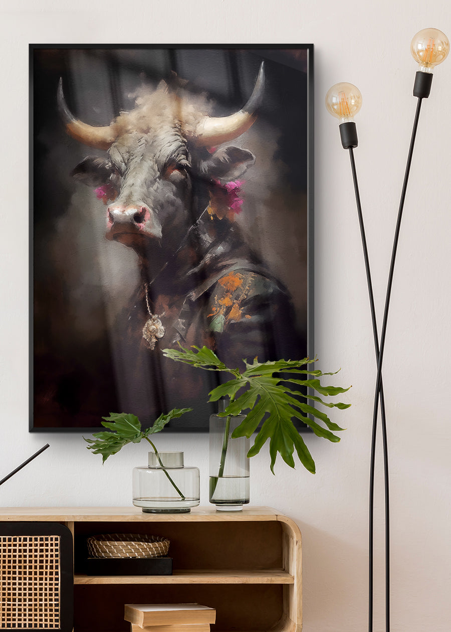 Bull Painting Renaissance Style Portrait - Classic Animal Artwork for Home Decor, Office Wall Art & Unique Gift Idea