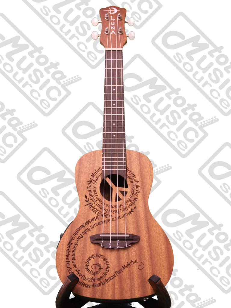 Luna Mahogany Series Maluhia Peace Acoustic-Electric Concert Ukulele with Gig Bag, Tuner & Picks – Perfect for Beginners, Travel, Live Performances & Home Practice