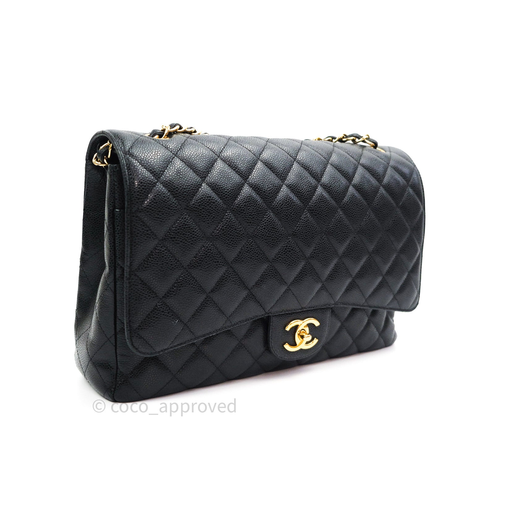 Chanel Classic Double Flap Maxi Bag in Black Caviar Leather with Gold Hardware - Luxury Handbag for Women, Perfect for Evening Events & Special Occasions