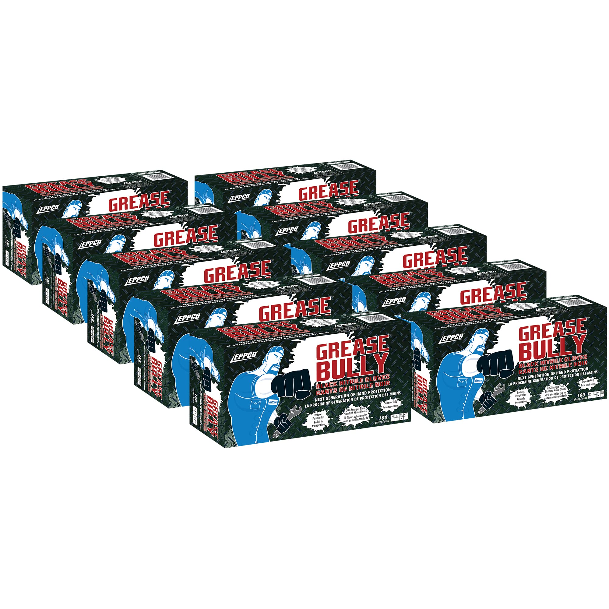 EPPCO Grease Bully 6-Mil Black Nitrile Gloves - Disposable, Powder-Free & Latex-Free with Textured Grip - Heavy Duty Work Gloves for Mechanics, Automotive Repair, Food Handling & Industrial Use