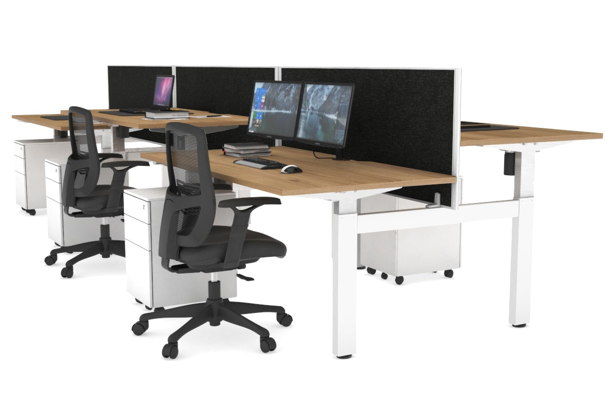 Adjustable 6-Person H Bench Workstation - White Frame [1200L x 800W with Cable Management] - Perfect for Office, Coworking Spaces & Collaborative Work Environments