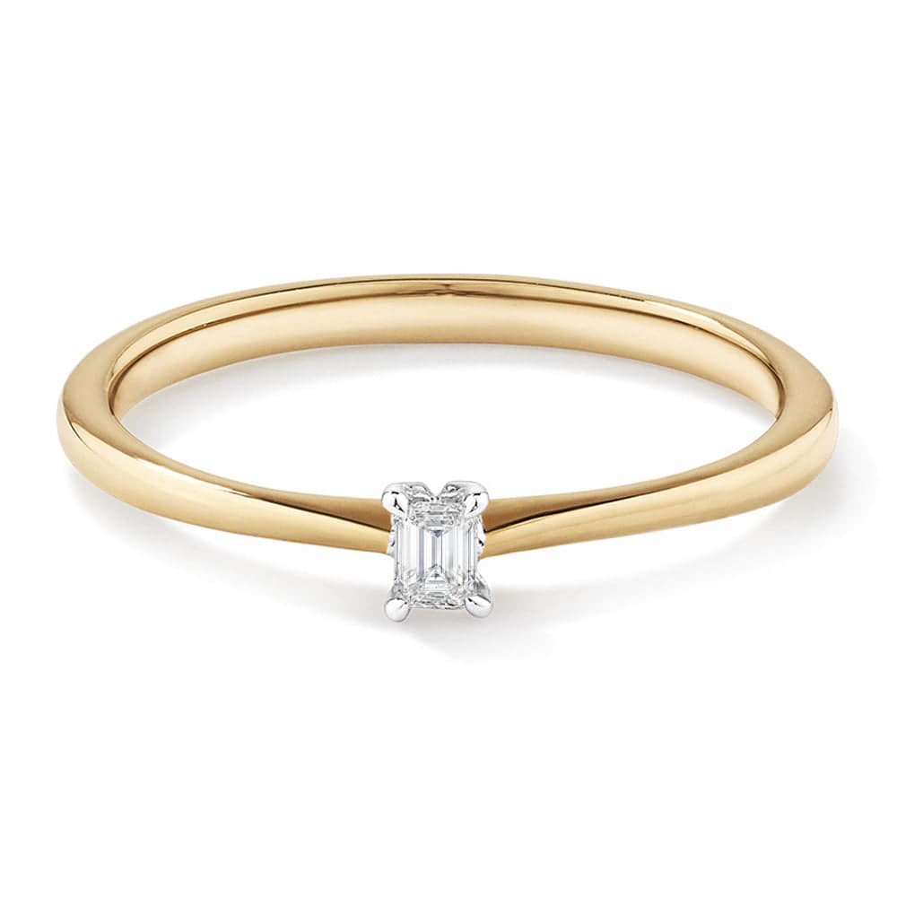 Two Tone Petite Emerald Cut Lab Grown Diamond Solitaire Promise Ring for Women - Elegant Engagement, Wedding, Anniversary Gift Idea