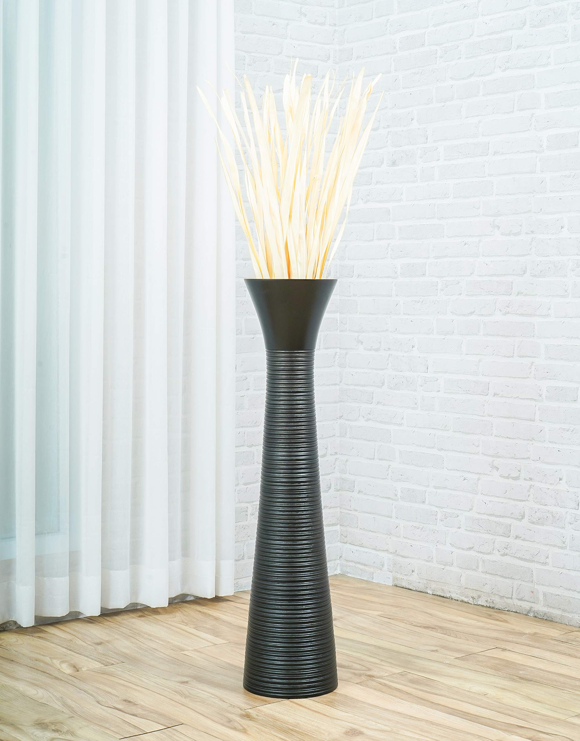 Leewadee 36 Inch Large Black Wooden Floor Vase - Farmhouse Decor for Flowers, Fake Plants & Pampas Grass | Perfect for Living Room, Entryway & Wedding Centerpiece Decorations