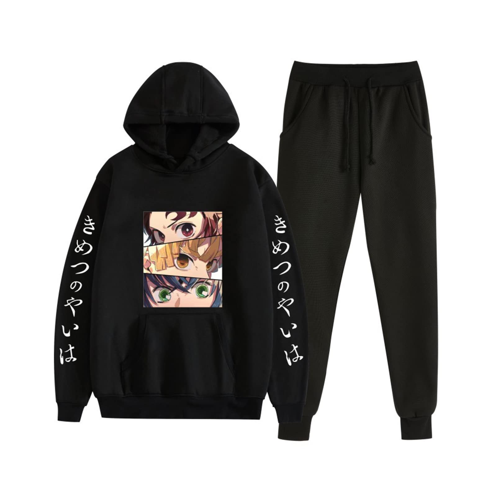 Demon Slayer Anime Hoodie and Sweatpants Set - Men's Casual Manga Sweatsuit Two-Piece Tracksuit for Cosplay, Lounge Wear & Anime Conventions