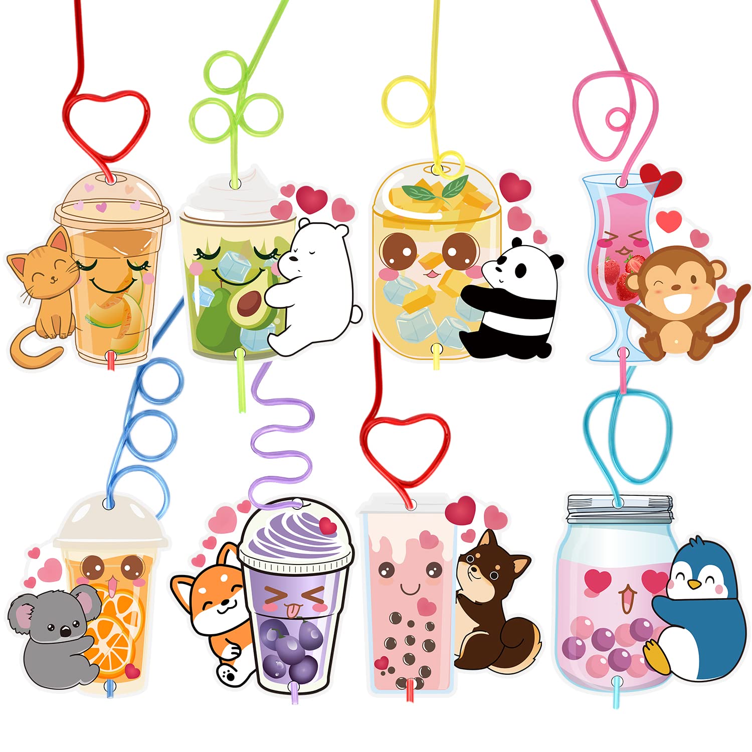 32 Pack Kids Valentine's Day Cards with Crazy Straws - Cute Classroom Exchange Gifts for School, Party Favors & Game Prizes - Perfect for Valentine's Classroom Activities & Kids' Parties