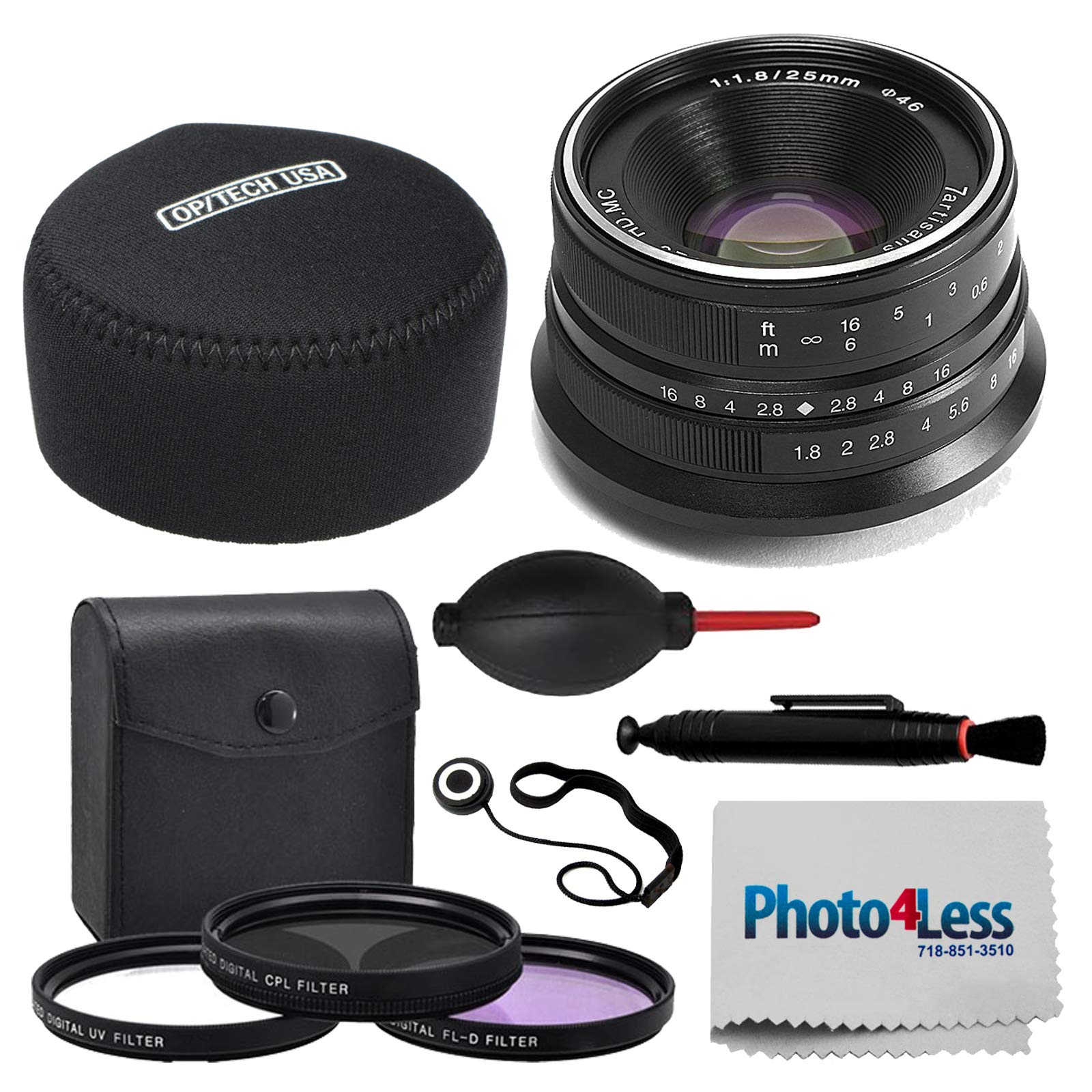 7Artisans 25mm F1.8 APS-C Manual Focus Lens Kit for Fujifilm X Mount - Includes Lens Pouch, 3-Piece Filter Set (UV/CP/FLD), Dust Blower, Cap Holder, Lens Pen & Cleaning Cloth - Perfect for Street Photography, Travel & Everyday Shooting