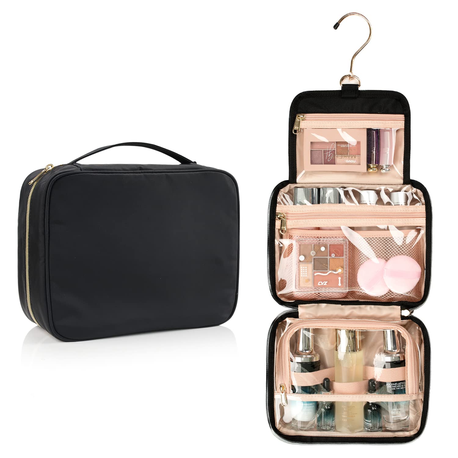 CUBETASTIC Waterproof Travel Toiletry Bag for Women - Portable Makeup Organizer with Hanging Hook for Cosmetics, Skincare & Toiletries - Perfect for Vacation, Gym, Business Trips & Weekend Getaways