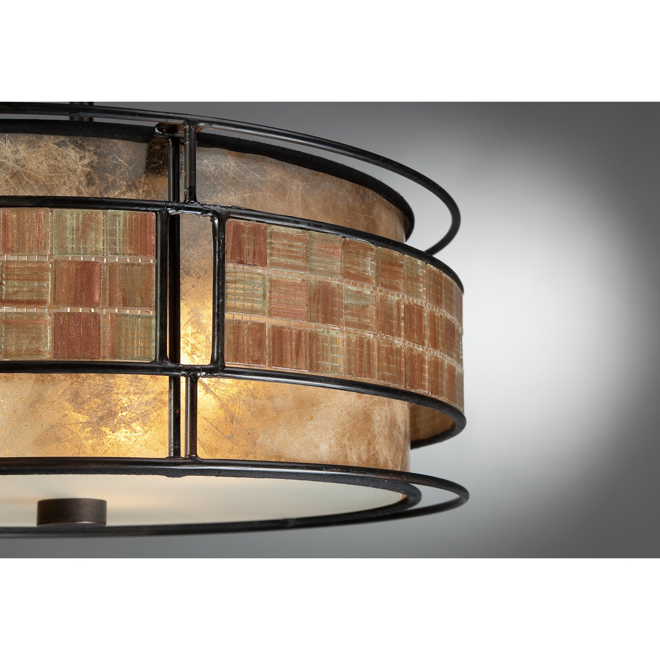Quoizel Laguna 3-Light Semi-Flush Mount Ceiling Light - Renaissance Copper Finish with Mosaic Tile Stripe & Taupe Mica Shade - Traditional Classic Ceiling Light for Dining Room, Bedroom, or Hallway Lighting