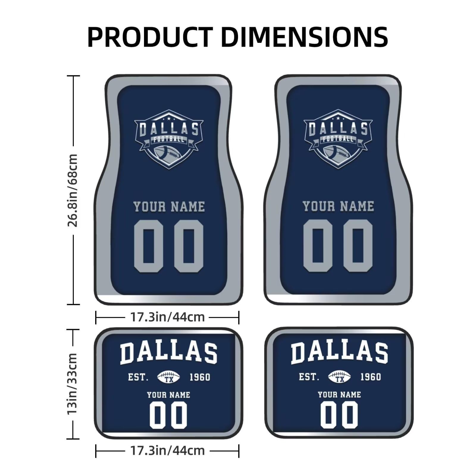 Custom Car Floor Mats with Personalized Name & Number - 4-Piece Set for Most Vehicles | Perfect Car Interior Accessories & Gift for Car Enthusiasts | Ideal for Daily Commuting, Road Trips & Car Shows